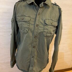 Fossil long-sleeve, olive green, utility-style button-up shirt